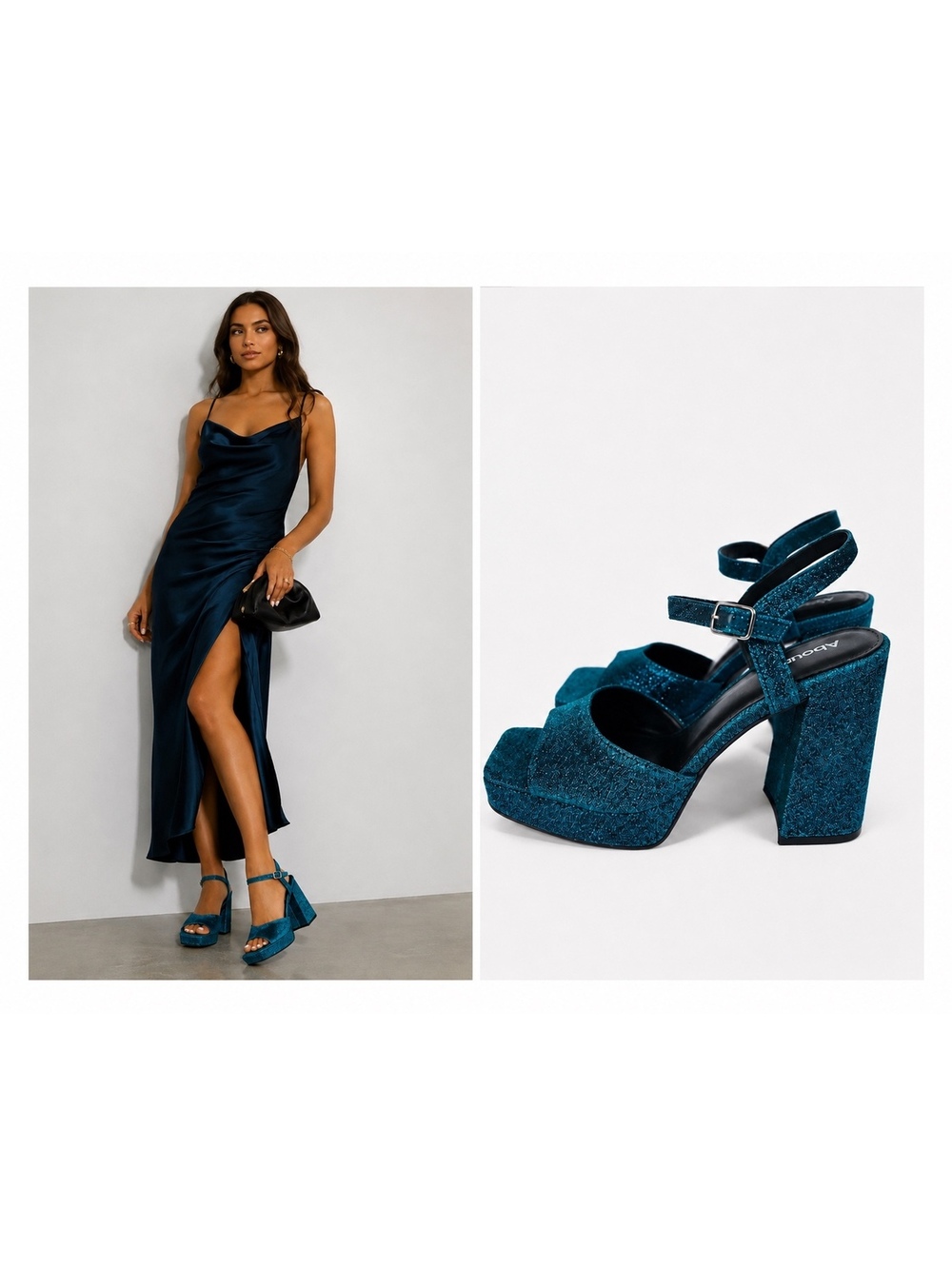 Y2K Teal Glitter Platform Heels Disco Party Chunky Sandals Size 8 Abound